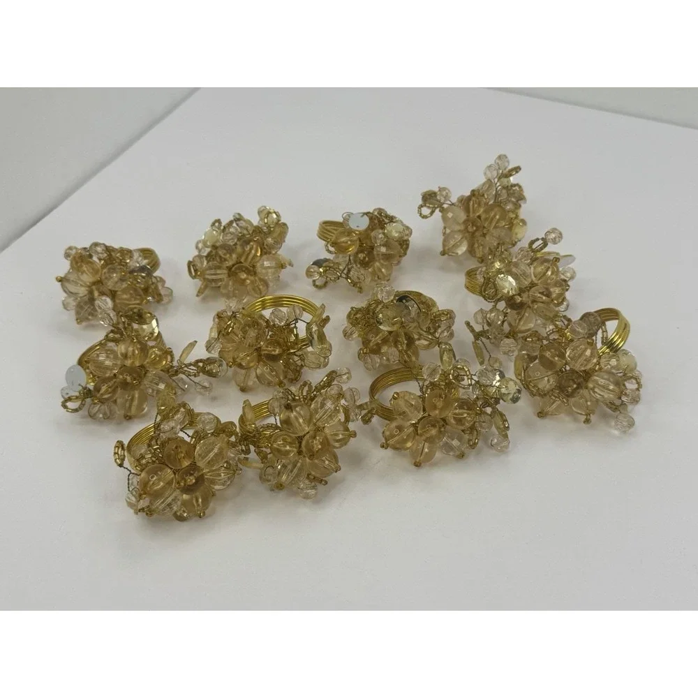 Beaded Gold Tone Metal Napkin Rings Set Of 12 Table Home Decor